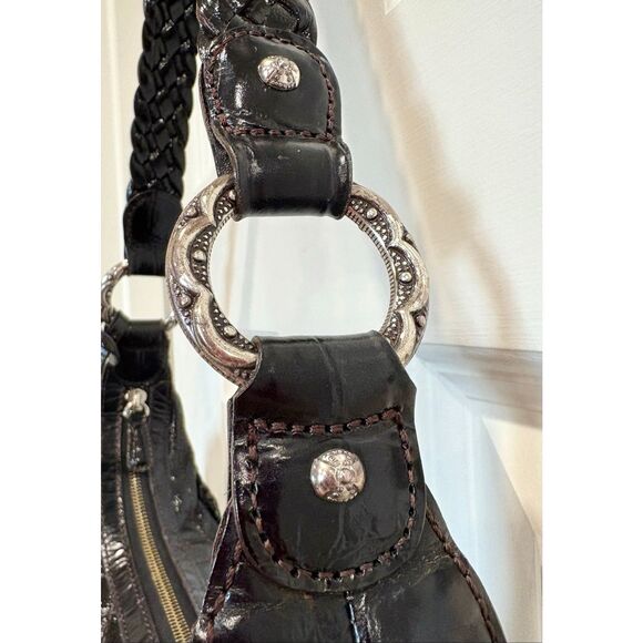 BRIGHTON - Quilted Black Patent Leather Hobo Shoulder Bag. Beautiful Condition! - Picture 5 of 15